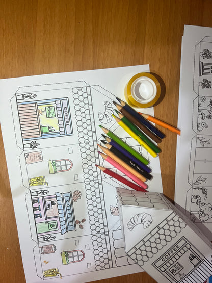 3 Printable Coloring Paper Houses |kids Crafts | Mushroom | ICE Cream| Coffee -Ppaer Crafterly