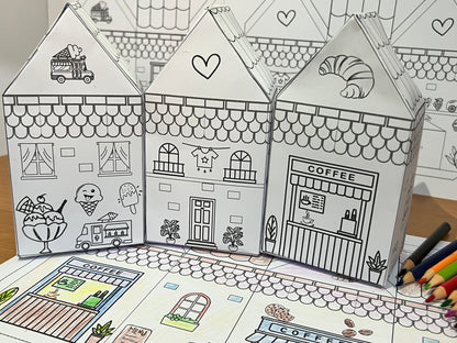 3 Printable Coloring Paper Houses |kids Crafts | Mushroom | ICE Cream| Coffee -Ppaer Crafterly