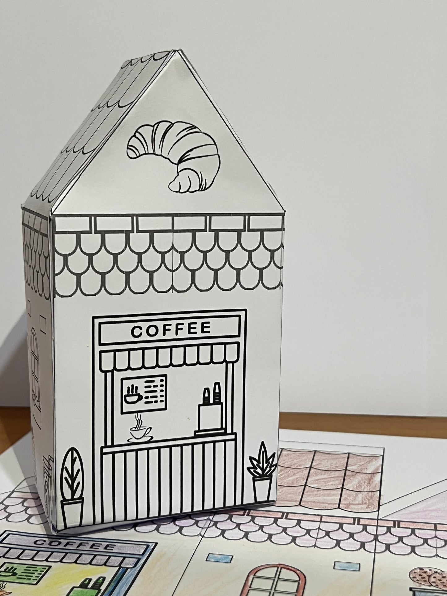3 Printable Coloring Paper Houses |kids Crafts | Mushroom | ICE Cream| Coffee -Ppaer Crafterly