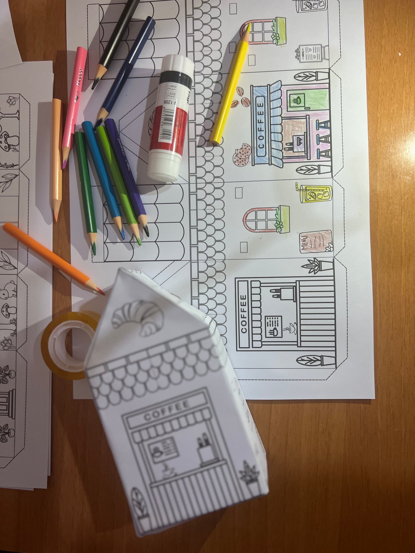 3 Printable Coloring Paper Houses |kids Crafts | Mushroom | ICE Cream| Coffee -Ppaer Crafterly